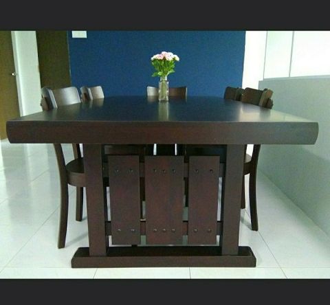 Pristine Solid Teak Wood Dining Table + 5 Chairs High Quality Balinese ... throughout Handmade Teak Wood Dining Table Bali Style